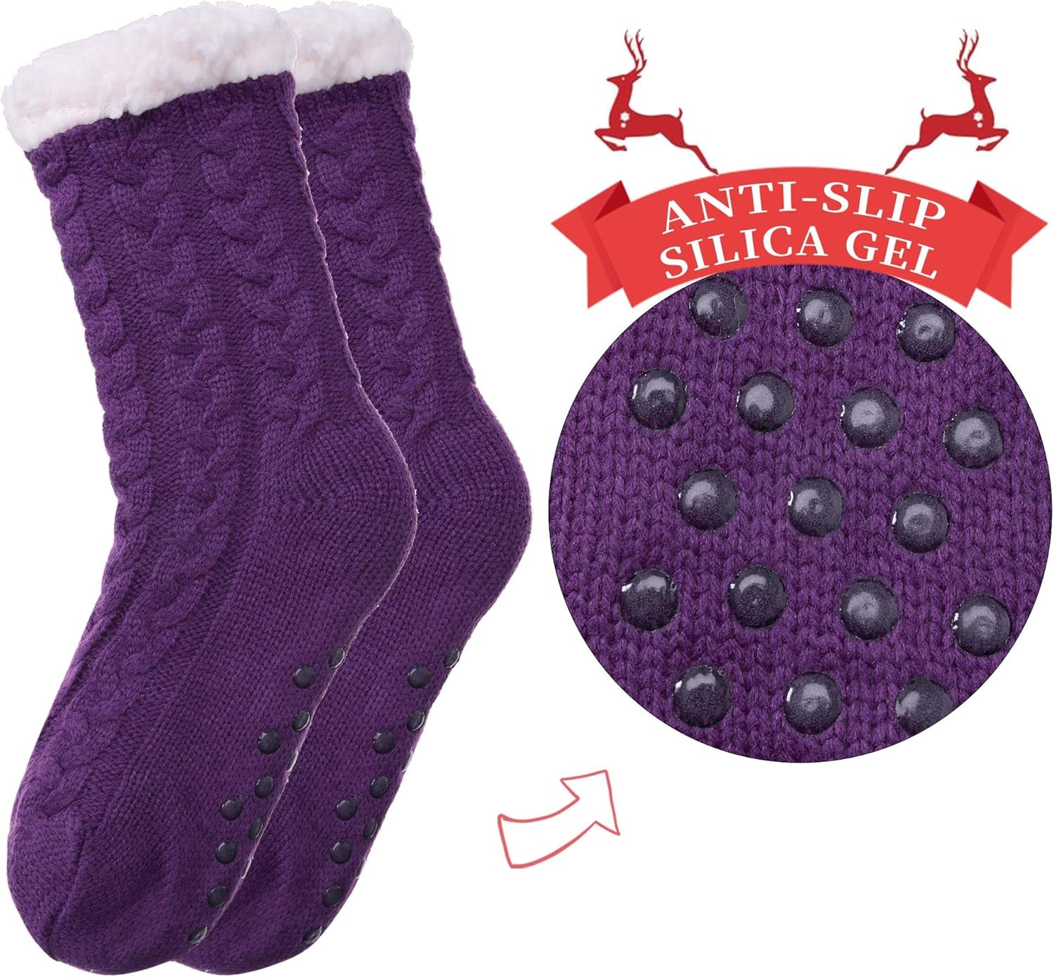 Women'S Winter Super Soft Warm Cozy Fuzzy Fleece-Lined with Grippers Slipper Socks