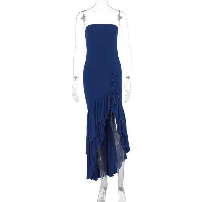 Sultry Elegance Off-Shoulder Maxi – 2024 Summer Ruffle Bodycon Party Dress