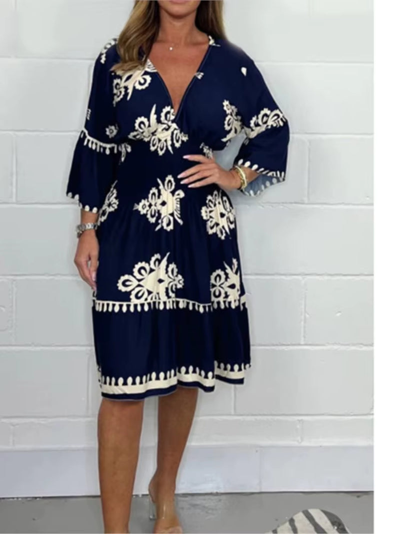 Elegant V-Neck Midi Dress – Effortless Grace for Every Occasion